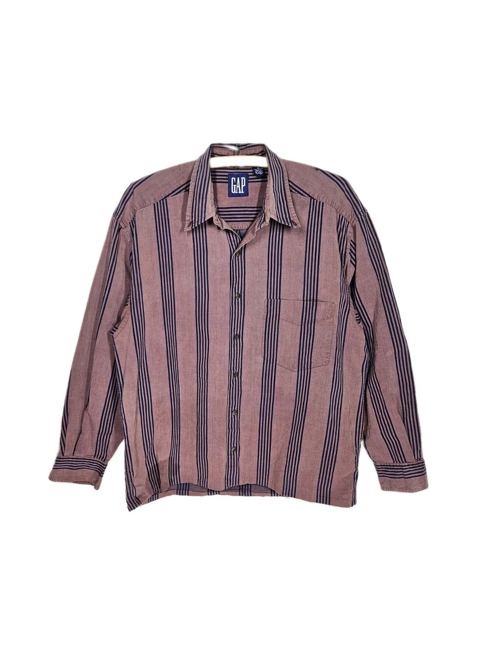 Vintage 1990s GAP Oxford Shirt 100% Cotton Vertical Woven Stripe Flat Hem Medium